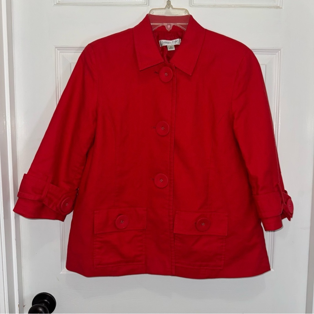 Coldwater Creek Vibrant Red Button-Up Blazer Jacket with Large Button Detailing